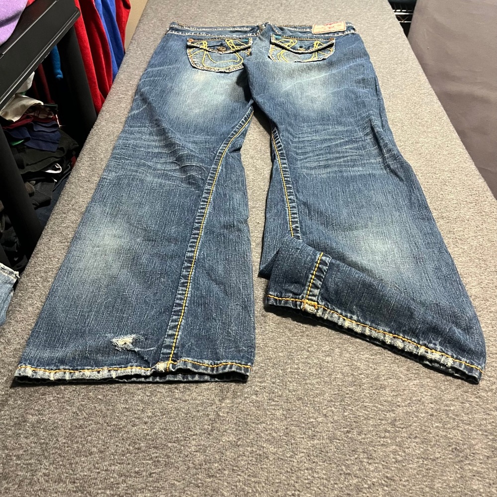 True Religion Billy Giant Big T Bootcut Jeans Mens 38x35 Blue Made in USA